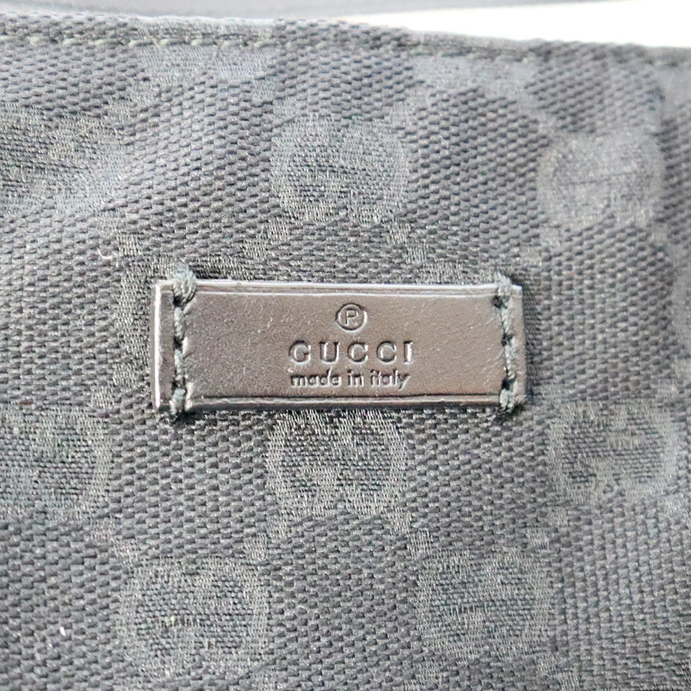 GUCCI Tote Bag Shoulder Handbag Leather GG Canvas Black Travel - Picture 7 of 10